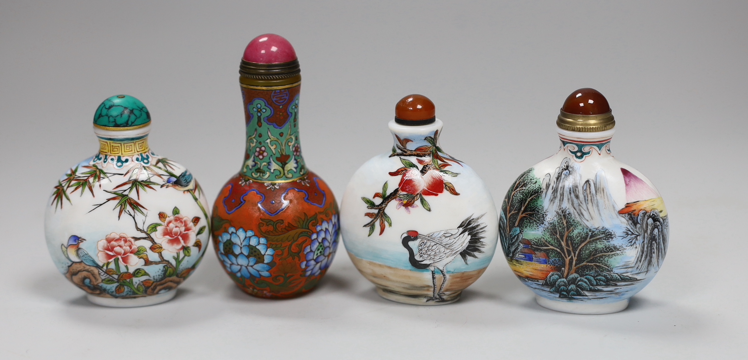 Seven Chinese enamelled glass bottles, tallest 9cm high
